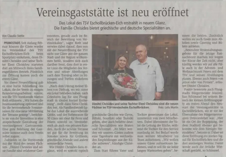 Das Lokal des TSV-Eschollbrücken ist wiedereröffnet