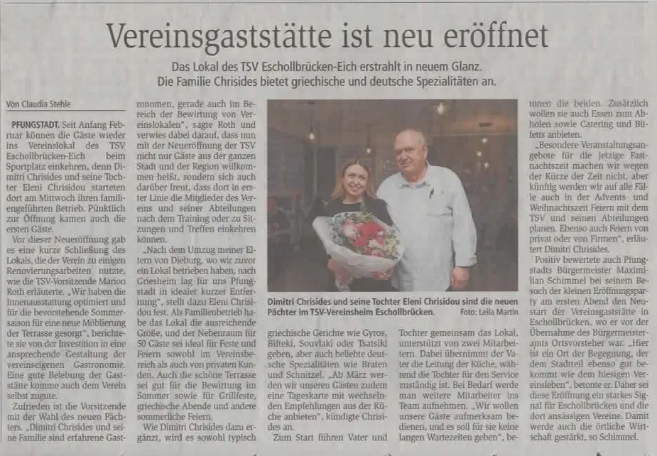 Wiedereröffnung der Vereinsgaststätte